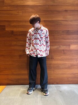 「アイテム（カバーオール、レッド系）」を使った、らいさん（メンズ・168cm）の秋コーディネート