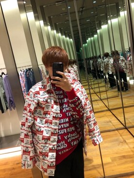 「アイテム（カバーオール、レッド系）」を使った、らいさん（メンズ・168cm）の秋コーディネート