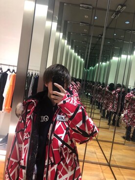 「アイテム（ミリタリージャケット、レッド系）」を使った、らいさん（メンズ・168cm）の冬コーディネート