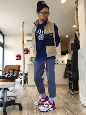 「レトロxベスト」｜コチコチさん（メンズ・171cm）の春コーディネート