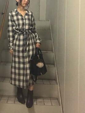 「UNE MANSION（ユヌマンション）のアイテム（シャツワンピース）」を使った、maminaさん（レディース・150cm）の秋コーディネート