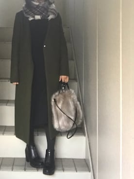 「黒ワンピ」｜「アイテム（その他アウター）」を使った、maminaさん（レディース・150cm）の冬コーディネート