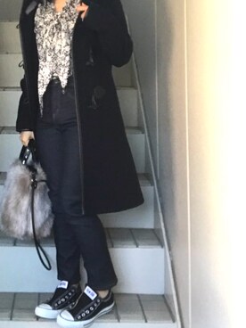 「花柄」｜「アイテム（ダッフルコート）」を使った、maminaさん（レディース・150cm）の冬コーディネート