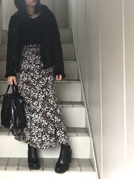 「花柄」｜「アイテム（ダッフルコート）」を使った、maminaさん（レディース・150cm）の冬コーディネート
