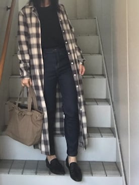 「UNE MANSION（ユヌマンション）のアイテム（シャツワンピース）」を使った、maminaさん（レディース・150cm）の春コーディネート