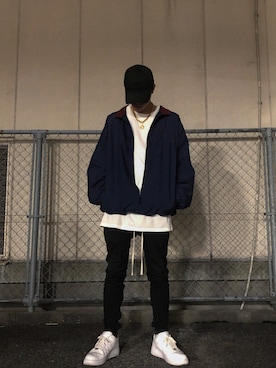 「AIR FORCE 1」｜「アイテム（ナイロンジャケット）」を使った、ümaさん（メンズ・174cm）の春コーディネート