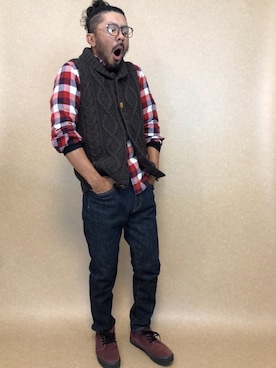 「アイテム（その他トップス、ブラウン系）」を使った、Keisukeさん（メンズ・165cm）の秋コーディネート