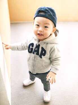 「H&M（エイチ・アンド・エム）のアイテム（その他パンツ）」を使った、tasuku★さん（キッズ・80cm）の冬コーディネート