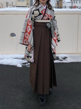 「袴」｜「アイテム（浴衣）」を使った、naoさん（レディース・152cm）の冬コーディネート