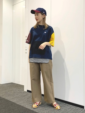 「Champion」｜「アイテム（スウェットパンツ）」を使った、ハルカ   カワエさん（レディース・161cm）の春コーディネート