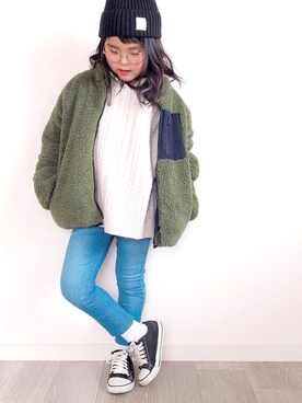 「ニットパーカー」｜「アイテム（ブルゾン）」を使った、mikiさん（キッズ・120cm）の冬コーディネート