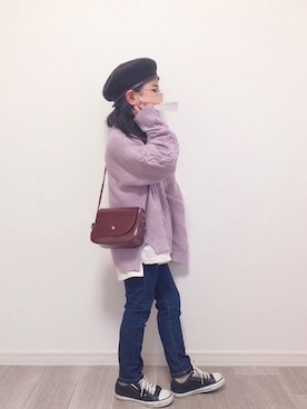 「CIAOPANIC TYPY（チャオパニックティピー）のアイテム（ハンチング/ベレー帽）」を使った、mikiさん（キッズ・120cm）の冬コーディネート