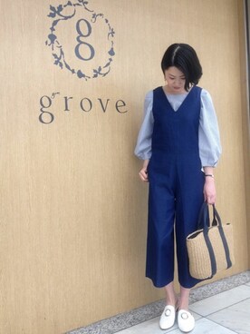 「grove（グローブ）のアイテム（オールインワン・サロペット）」を使った、groveさん（レディース・166cm）の春コーディネート