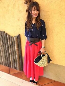 「grove（グローブ）のアイテム（かごバッグ）」を使った、groveさん（レディース・166cm）の夏コーディネート