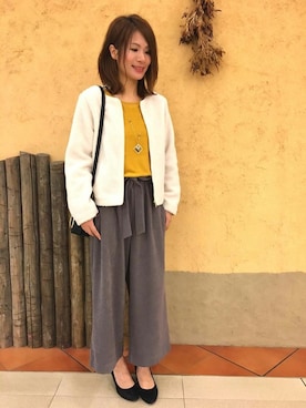 「ボア」｜「アイテム（ノーカラージャケット）」を使った、groveさん（レディース・166cm）の秋コーディネート