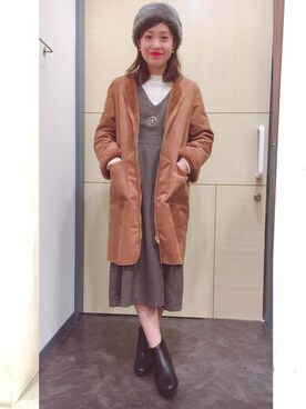 「リバーシブル」｜「アイテム（ノーカラージャケット）」を使った、groveさん（レディース・157cm）の冬コーディネート