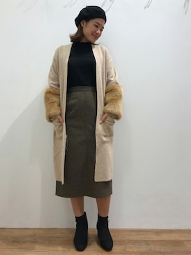 「ファー」｜「アイテム（ハンチング/ベレー帽）」を使った、groveさん（レディース・161cm）の冬コーディネート