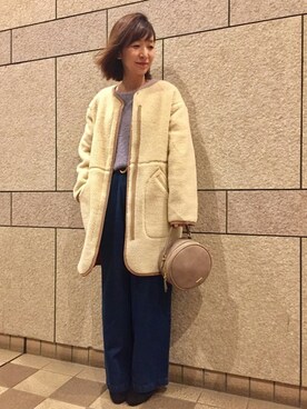 「ボア」｜「アイテム（ノーカラージャケット）」を使った、groveさん（レディース・157cm）の冬コーディネート