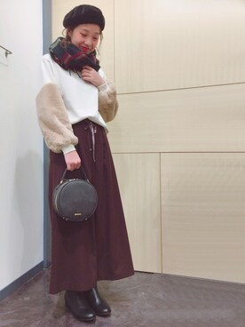 「ファー」｜「アイテム（ハンチング/ベレー帽）」を使った、groveさん（レディース・154cm）の冬コーディネート