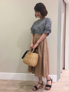 「grove（グローブ）のアイテム（かごバッグ）」を使った、groveさん（レディース・154cm）の夏コーディネート