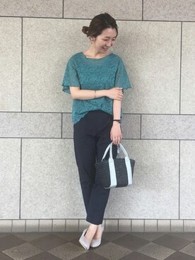 「アイテム（トートバッグ、シルバー系）」を使った、groveさん（レディース・157cm）の夏コーディネート