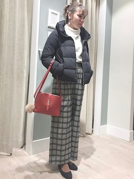 「レッド」｜「アイテム（ダウンジャケット/コート）」を使った、groveさん（レディース・163cm）の秋コーディネート