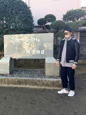 「アイテム（スタジャン、ブルー系）」を使った、ユキさん（メンズ・173cm）の春コーディネート