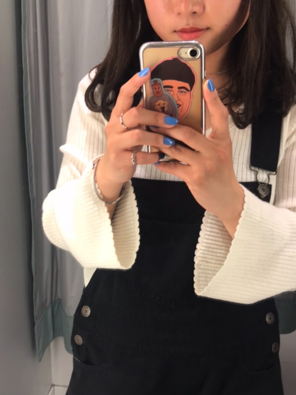 「秋コーデ、楽チンコーデ、お洒落さんとつながりたい、いいね、save、フォローお願いします🤑、ワンピース、used、サロペット」｜「UNIQLOのアイテム（ニット/セーター、ホワイト系）」を使った、yanagidaさん（レディース・151cm）の秋コーディネートの1枚目の写真