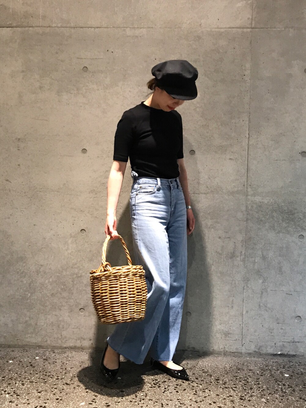 「ラフ、カジュアル、ootd、きれいめカジュアル、夏コーデ、ママファッション、outfit、ママコーデ、コーディネート、coordinate」｜「FRAY I.Dのアイテム（キャスケット、ブラック系）」を使った、moekaさん（レディース・162cm）の春コーディネートの1枚目の写真