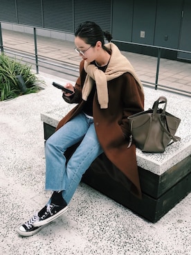 「レイヤードstyle」｜「アイテム（ノーカラージャケット）」を使った、moekaさん（レディース・162cm）の冬コーディネート