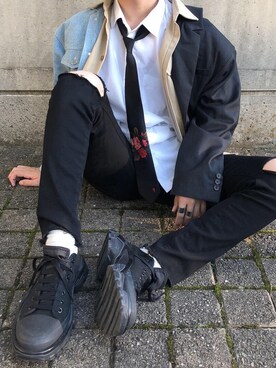 「Gosha Rubchinskiy（ゴーシャラブチンスキー）のアイテム（ジャケット/アウター）」を使った、微妙さん（メンズ・165cm）の秋コーディネート