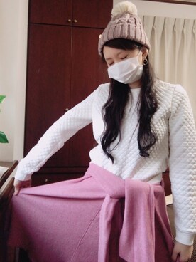 「SNIDEL（スナイデル）のアイテム（スカート、ピンク系）」を使った、よーこさん（レディース・156cm）の冬コーディネート