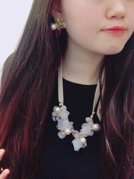 「LILY BROWN（リリーブラウン）のアイテム（ネックレス、ピンク系）」を使った、よーこさん（レディース・156cm）の冬コーディネート