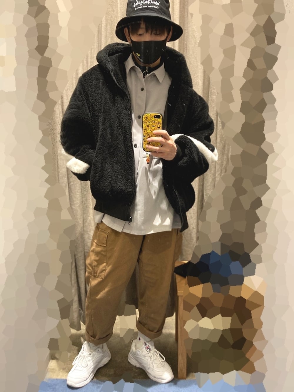「Mark Gonzalesの【 Mark Gonzales ／ マークゴンザレス 】ロゴ 刺繍 ハット（ハット、ブラック系）」を使った、fujishiさん（メンズ・167cm）の冬コーディネートの1枚目の写真