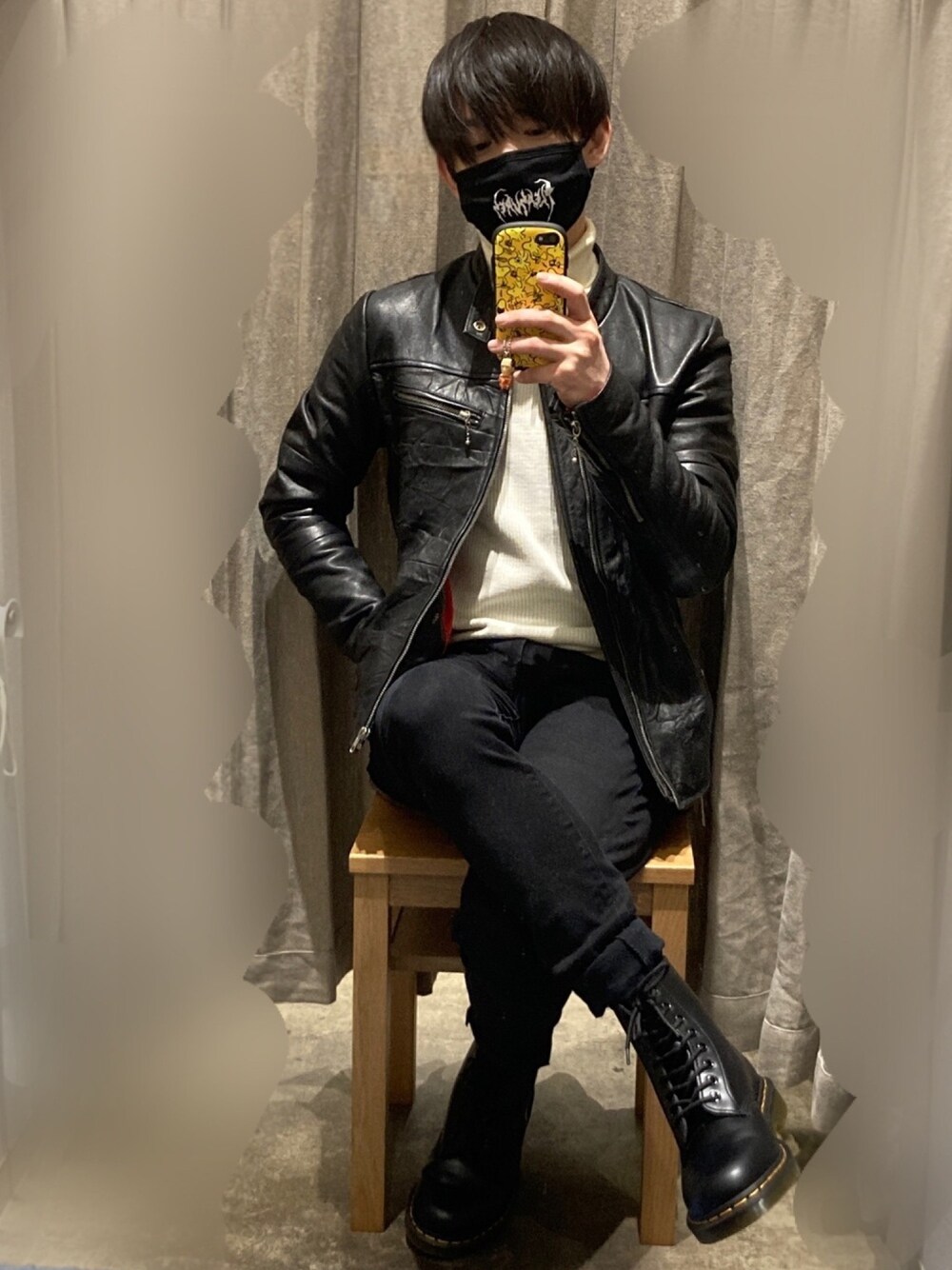 「PLEASURESの＜PLEASURES＞ LONESOME MASK/マスク（マスク、ブラック系）」を使った、fujishiさん（メンズ・167cm）の冬コーディネートの1枚目の写真