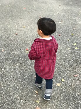 「Moujonjon（ムージョンジョン）のアイテム（シャツ/ブラウス）」を使った、あぢゃさん（キッズ・80cm）の秋コーディネート