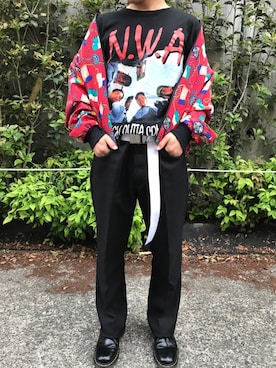 「柄物」｜「アイテム（ブルゾン）」を使った、SHOKIさん（メンズ・167cm）の春コーディネート