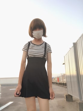 「サロペットスカート」｜ジュクチョーーさん（メンズ・174cm）の夏コーディネート