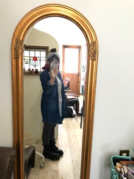 「仕事コーデ」｜「アイテム（シャツワンピース）」を使った、Aki さん（レディース・157cm）の冬コーディネート