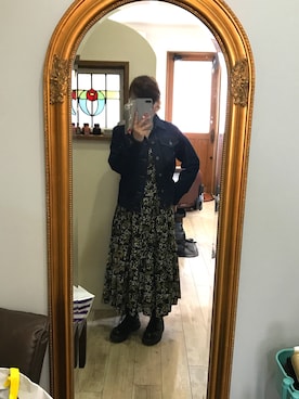 「小花柄ワンピース」｜「アイテム（ジャケット/アウター）」を使った、Aki さん（レディース・157cm）の春コーディネート