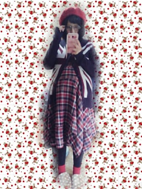 「タイツ×靴下」｜「アイテム（ハンチング/ベレー帽）」を使った、みぃ🐱💗さん（レディース・153cm）の冬コーディネート