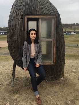 「アイテム（テーラードジャケット、シルバー系）」を使った、Shan Yuさん（レディース・158cm）の冬コーディネート