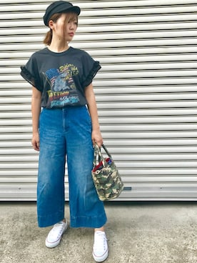 「MERCURYDUO（マーキュリーデュオ）のアイテム（デニムパンツ）」を使った、anje_chiさん（レディース・159cm）の夏コーディネート