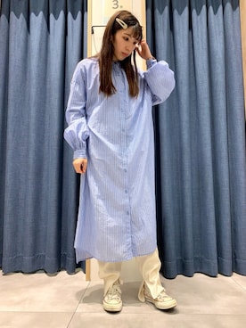 「Samansa Mos2 blue（サマンサモスモスブルー）のアイテム（シャツワンピース）」を使った、さ や か  ☺︎さん（レディース・160cm）の春コーディネート