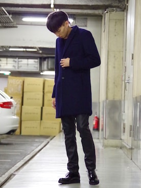 「Lui's（ルイス）のアイテム（チェスターコート）」を使った、よしきさん（メンズ・173cm）の秋コーディネート