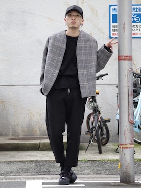 「ノーカラー」｜「アイテム（ブルゾン）」を使った、よしきさん（メンズ・173cm）の秋コーディネート