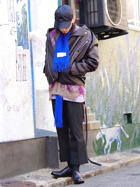 「Lui's（ルイス）のアイテム（ライダースジャケット）」を使った、よしきさん（メンズ・173cm）の秋コーディネート