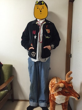 「ベースボールシャツ」｜「アイテム（ブルゾン）」を使った、たいしきくまがさん（メンズ・168cm）の冬コーディネート