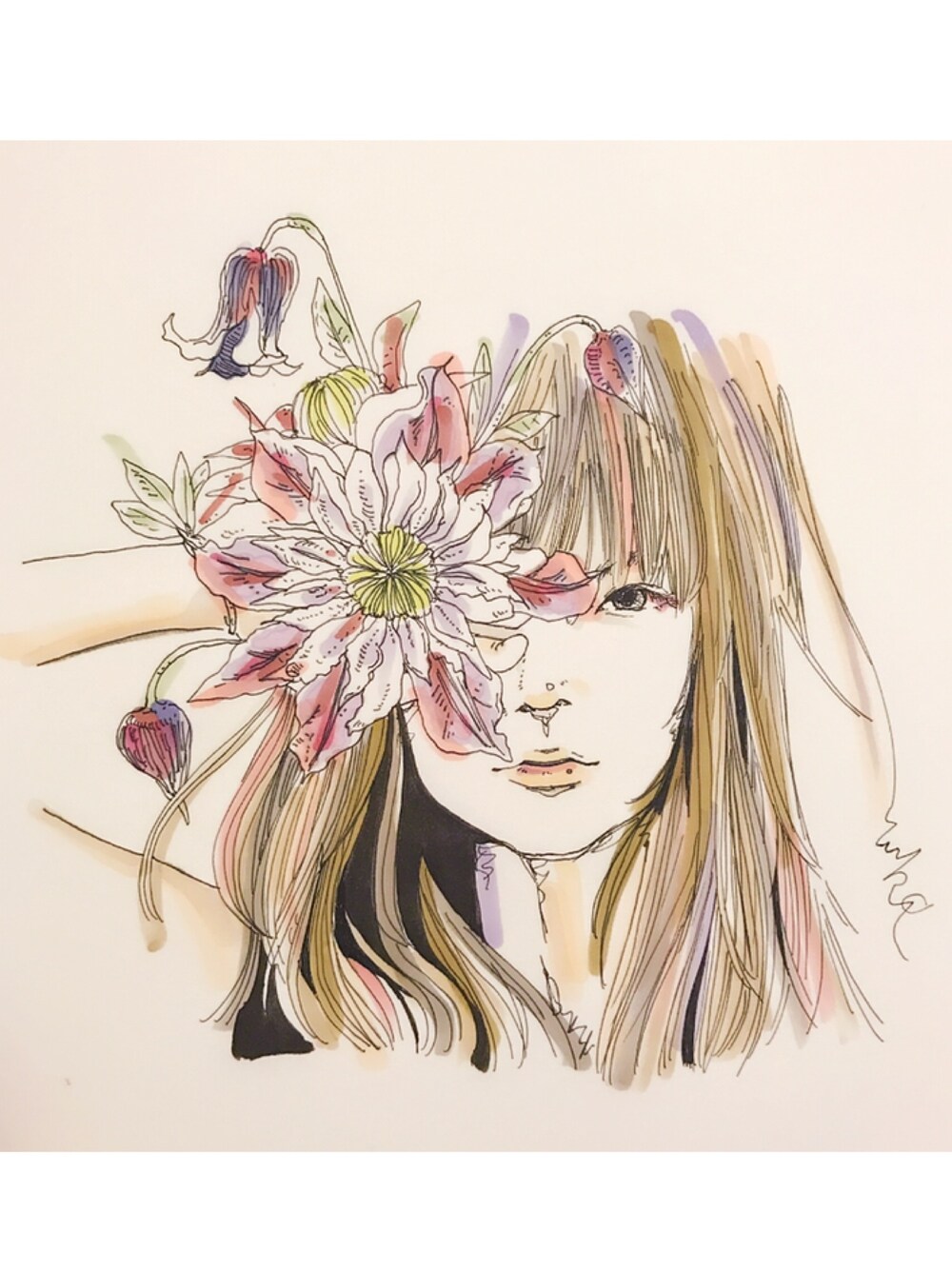 「YUKI、birthday、flower、似顔絵」｜「知海のアイテム（ポスター/アート、ピンク系）」を使った、知海さん（レディース・156cm）の夏コーディネートの1枚目の写真