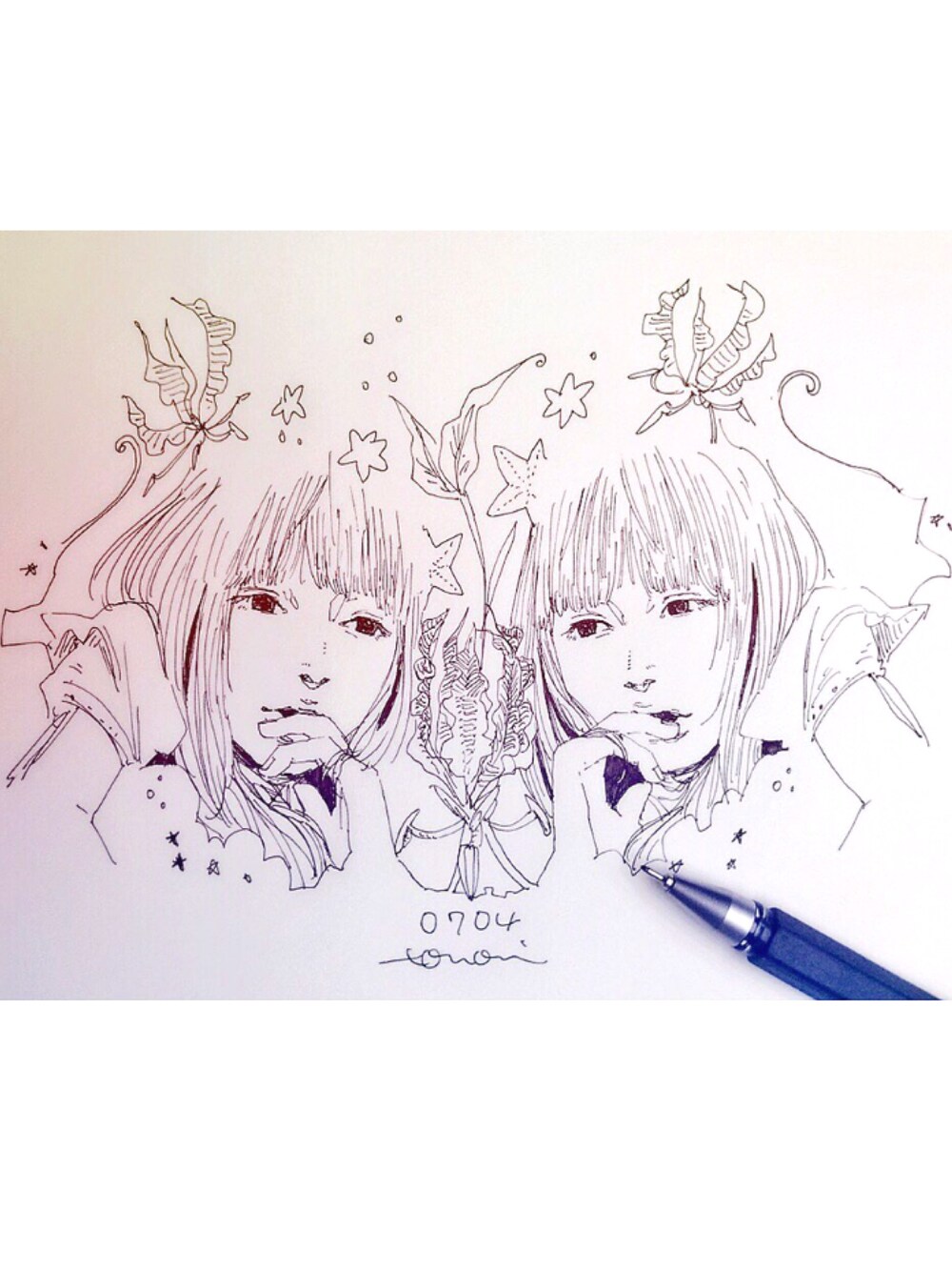 「YUKI、birthday、flower、グロリオーサ、似顔絵」｜「知海のアイテム（ポスター/アート、ホワイト系）」を使った、知海さん（レディース・156cm）の夏コーディネートの1枚目の写真